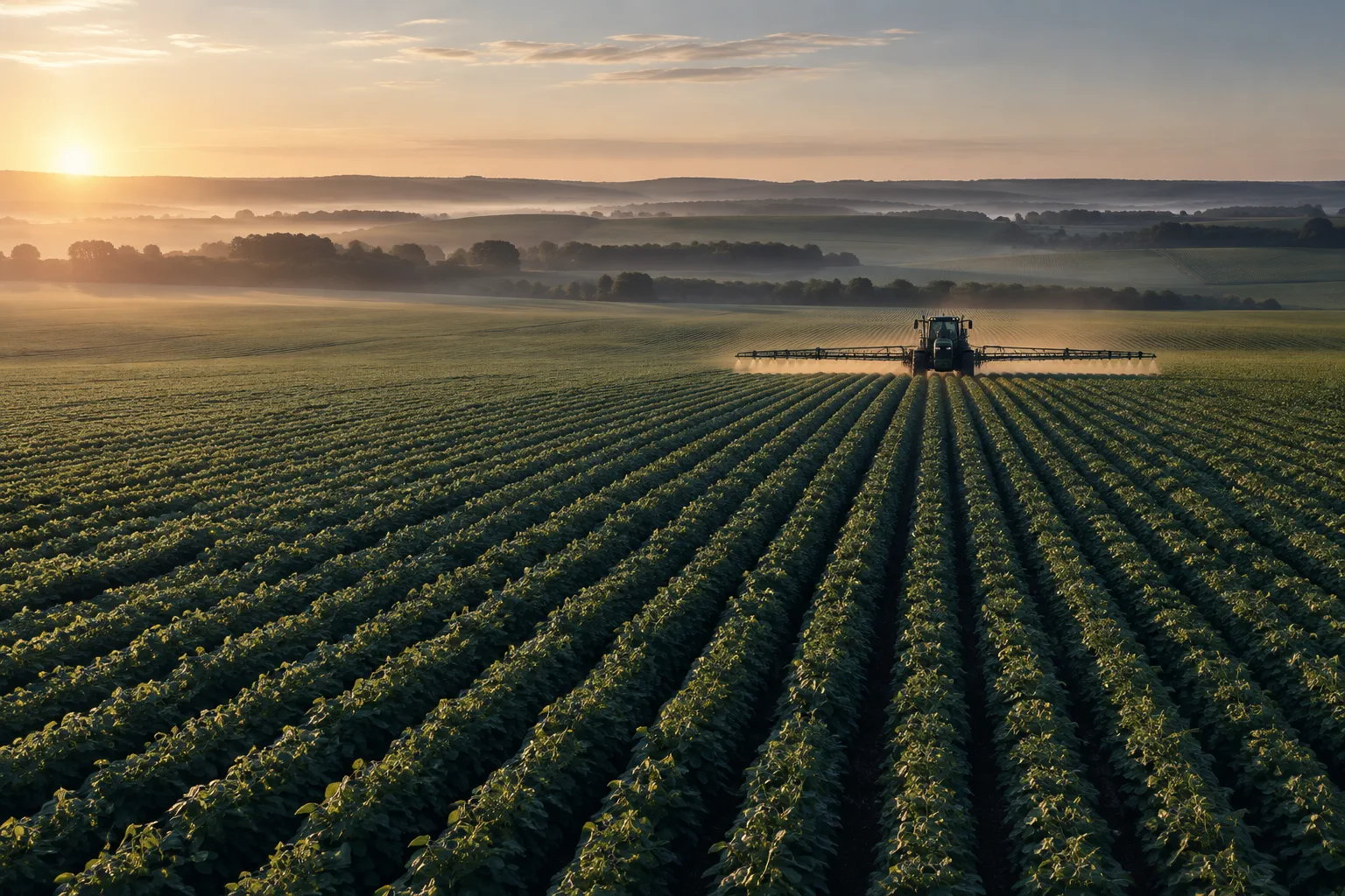 Produção agrícola em escala com lavoura e maquinário